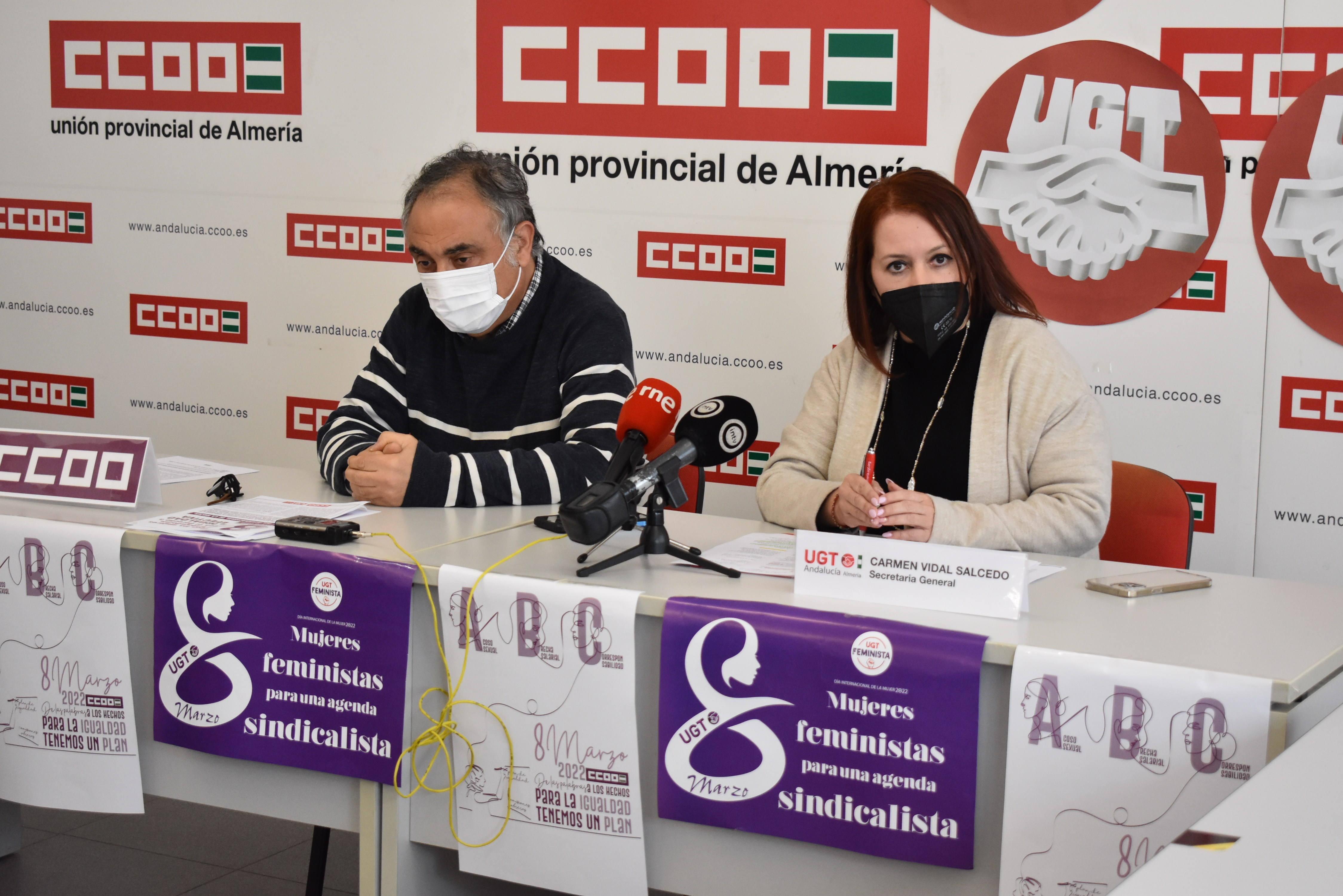 Carmen Vidal y Francisco Almansa presentan los Actos 8 Marzo 2022 organiados ambos sindicatos
