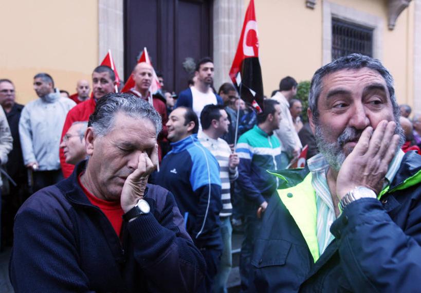 Imagen de archivo de la protesta en el Ayuntamiento de Jerez por el ERE aplicado a 390 trabajadores